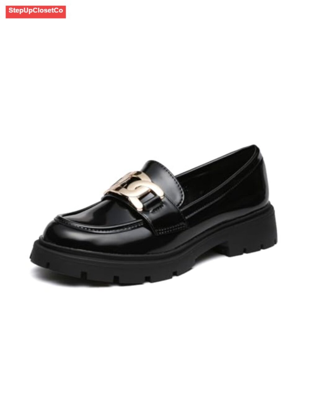 Women's Platform Loafers Patent PU Buckle Slip-On Office Dressy Shoes